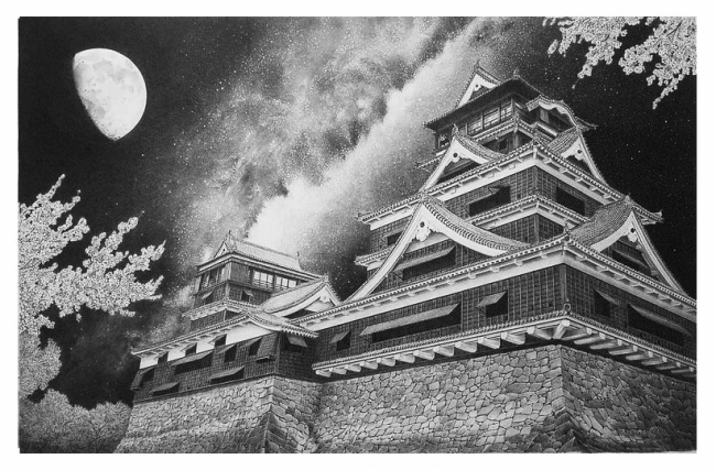 枝川真理の鉛筆画教室受講生の作品　、坂本さんの熊本城