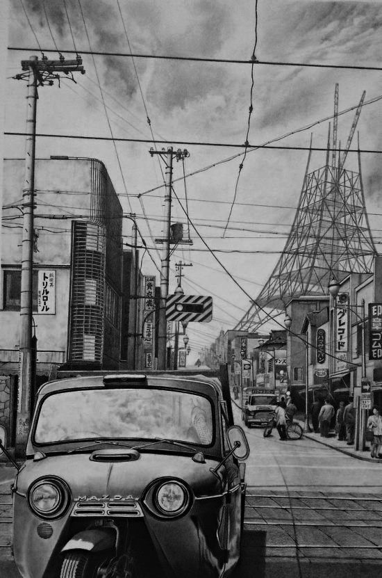 枝川真理の鉛筆画教室、生徒作・昭和の東京レトロの街