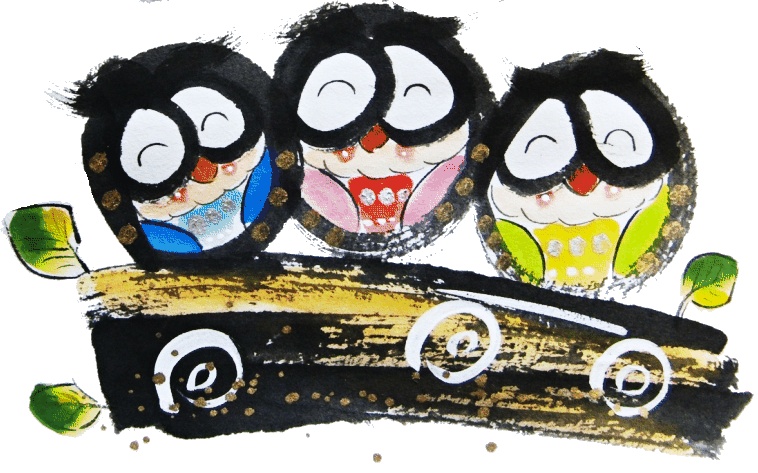 笑顔のフクロウの手描きイラスト